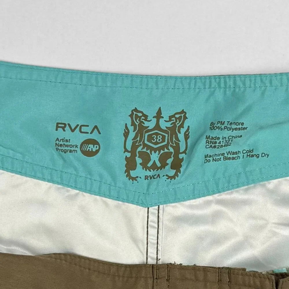 RVCA Artist Network Board Shorts PM Tenore Arrow Pattern Light Blue Brown Sz 38